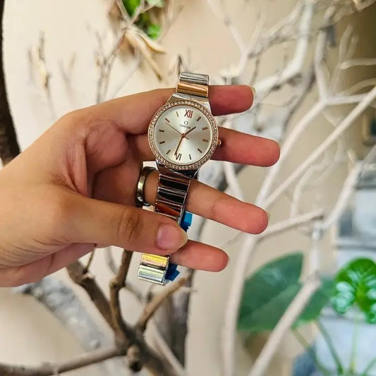 Omega Rose Gold Silver Chain Watch