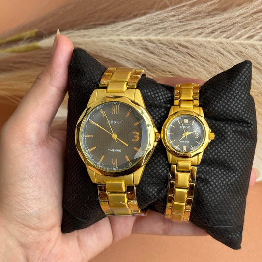 Gold & black Bond Couple Watch Set - Oraflor