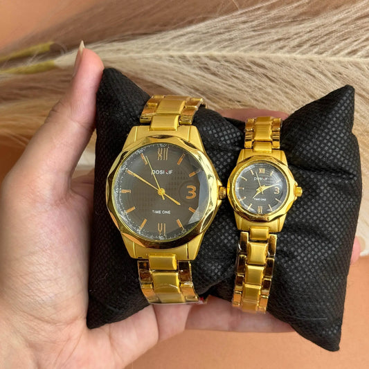 Gold & black Bond Couple Watch Set - Oraflor