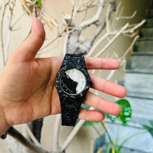 Aura Black White Marble Design Watch